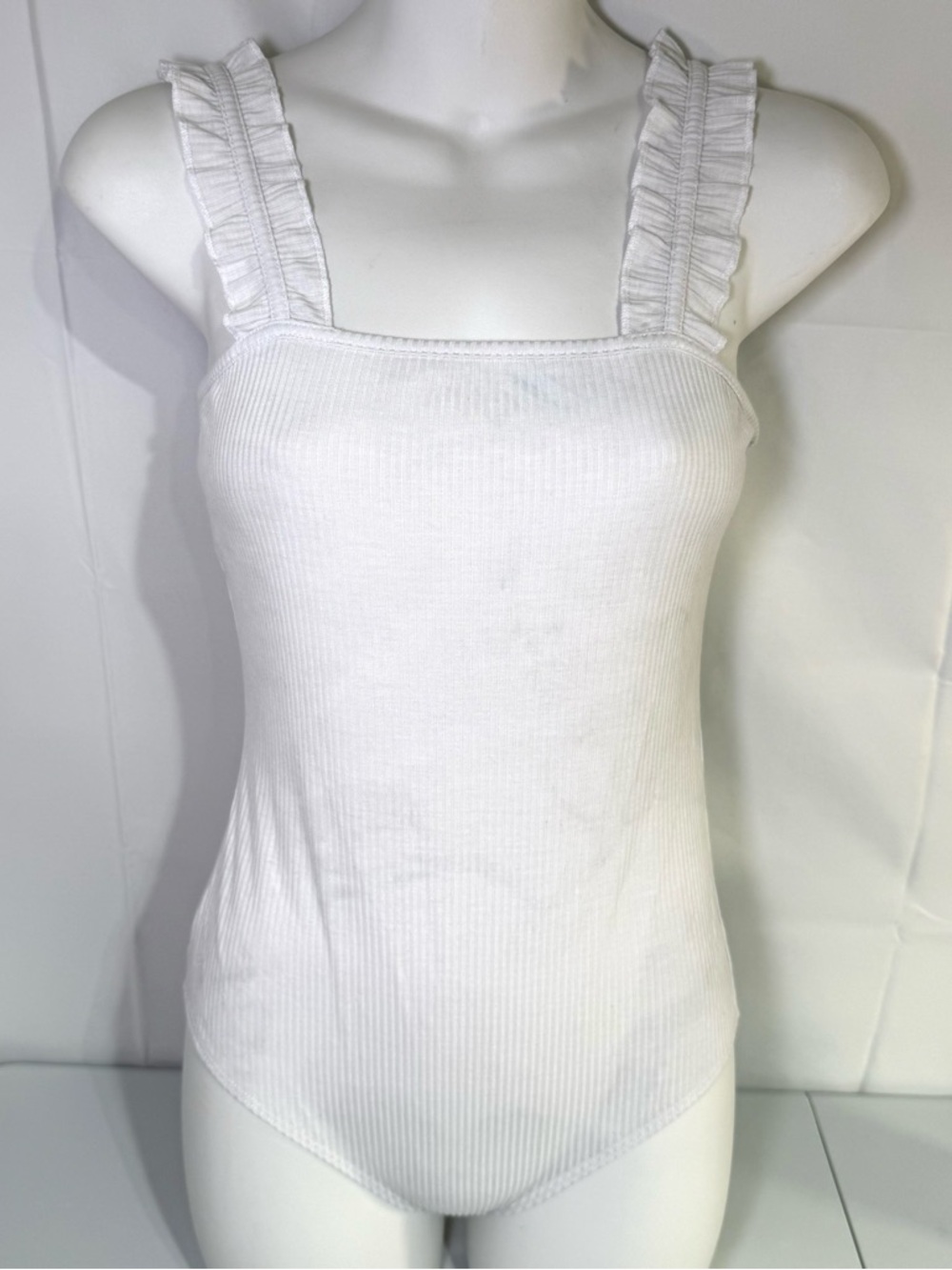 Simply Southern White Ribbed Ruffle Strap Bodysuit Small